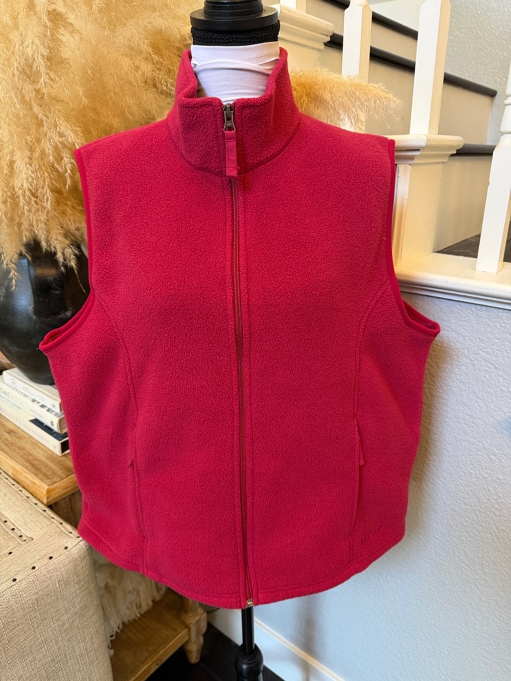 L.L. Bean Polartec Fleece Vest Red Full Zip Pockets Outdoor Hiking Size XL